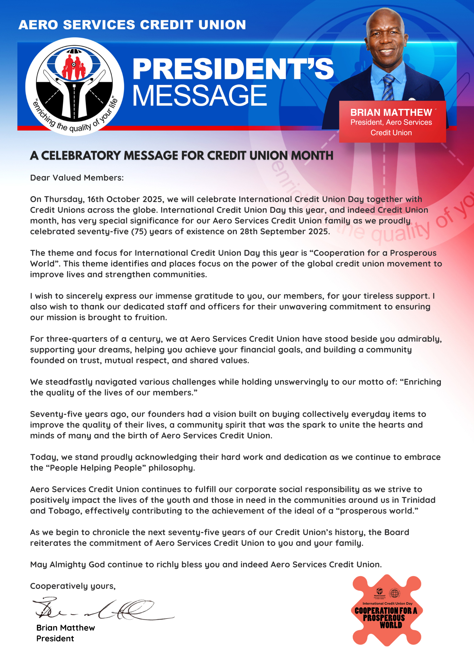 ASCU 2025 Credit Union month president's message